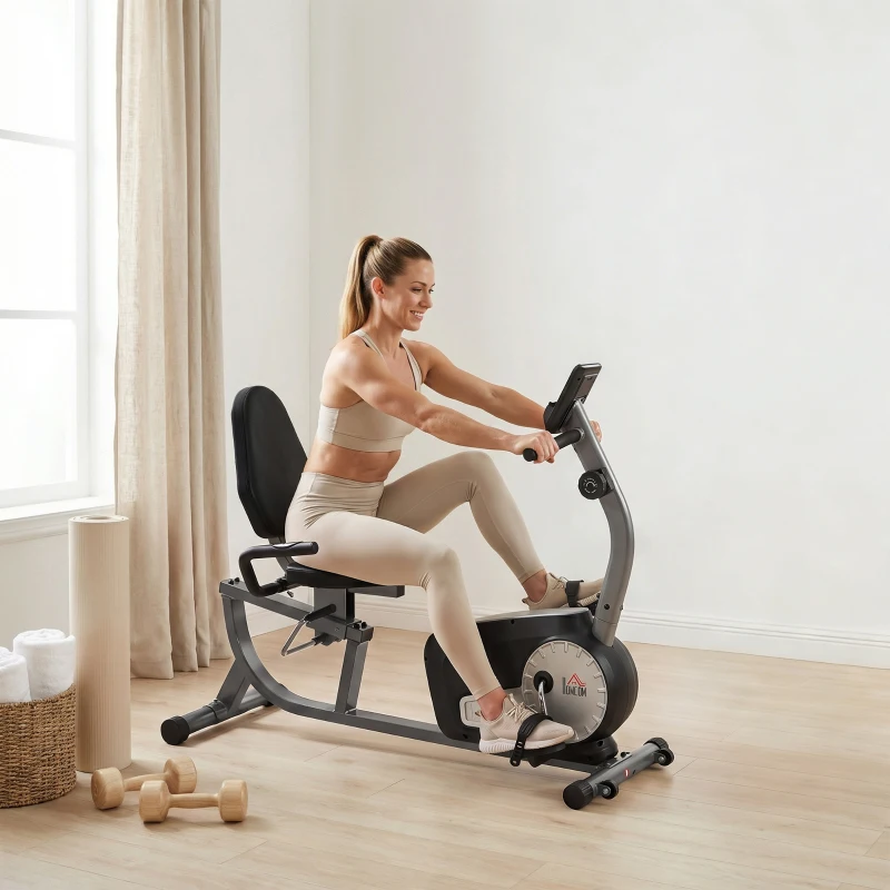 HOMCOM Fietstrainer met 8-Niveaus Weerstand 122-137 x 62 x 103cm Staal Grijs+Zwart+Zilver
