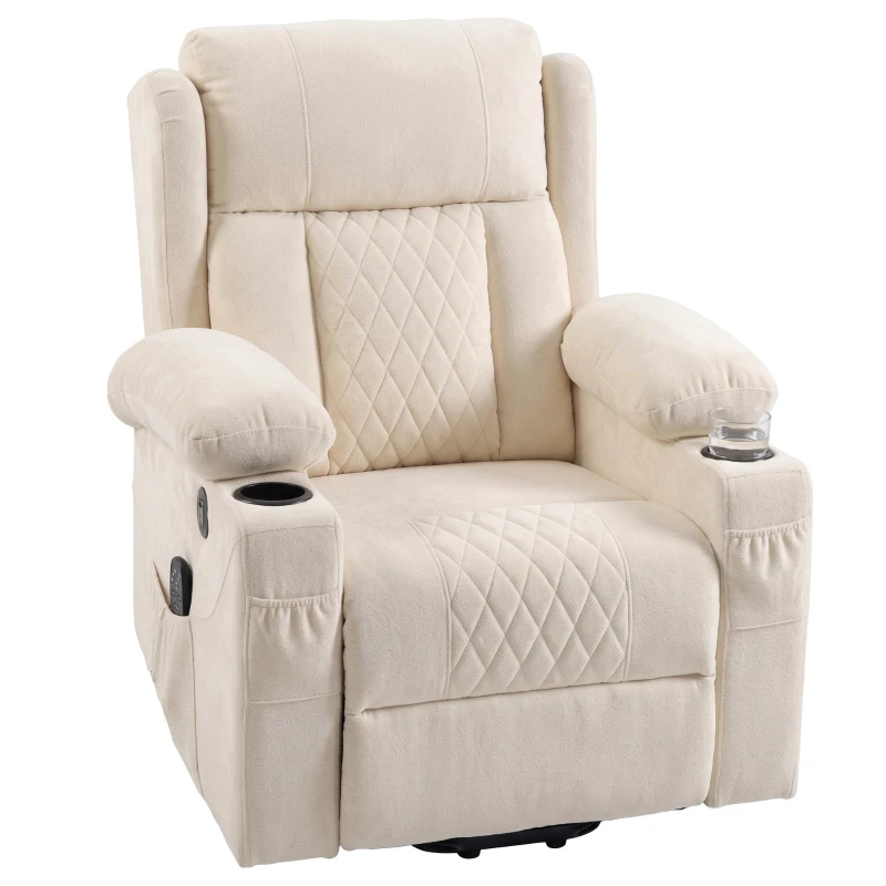 HOMCOM Poltrona Elevatória Reclinável Elétrica com 8 Pontos de Massagem, Calor Lombar, USB, Comando e Apoio para os Pés, Creme