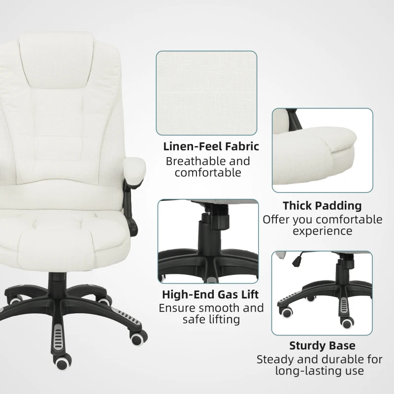 Vinsetto Ergonomische bureaustoel met massagefunctie, 68 x 72 x 110–120 cm, Cremewit(m-9)