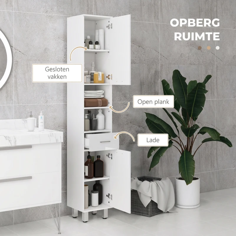 Kleankin Badkamerkast, Badcommode, met Planken en Lade, Verstelbaar, Wit