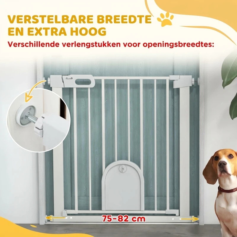 PawHut afsluithek voor huisdieren, verstelbaar, met klein deurtje, metaal, kunststof, wit