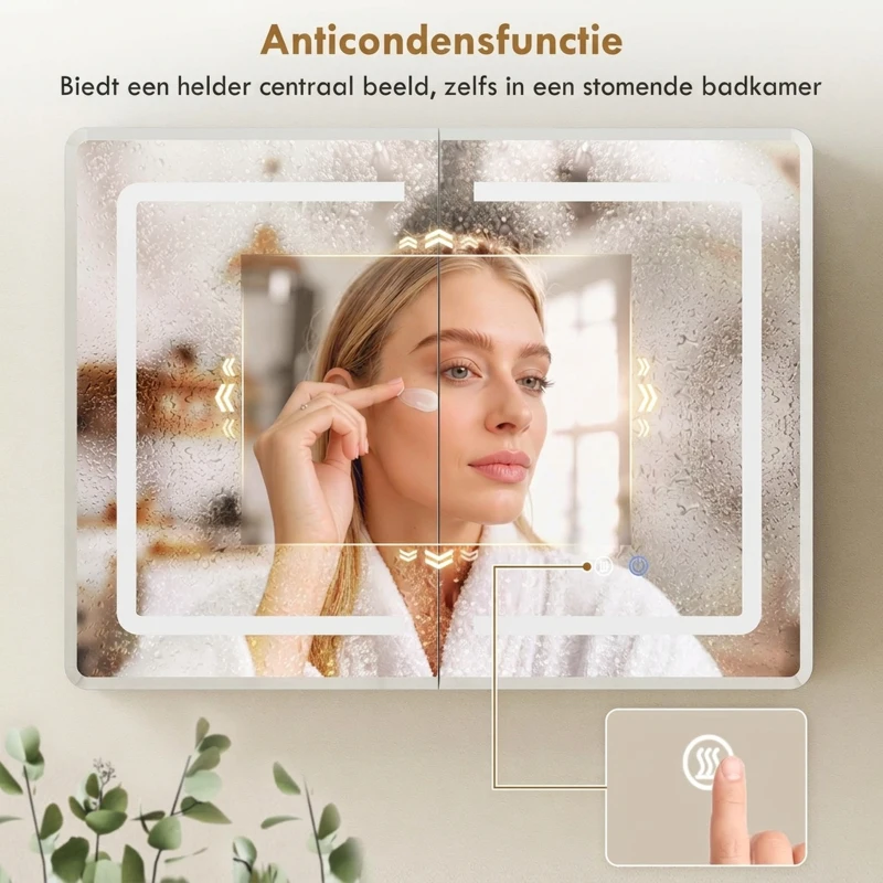 HOMCOM Spiegelkast voor de badkamer met LED-verlichting, 60 x 80 cm badkamerkast met anti-condens, 3-voudig dimbaar