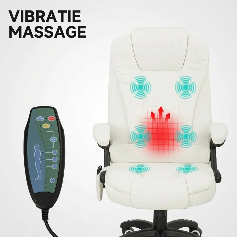 Vinsetto Ergonomische bureaustoel met massagefunctie, 68 x 72 x 110–120 cm, Cremewit(m-4)