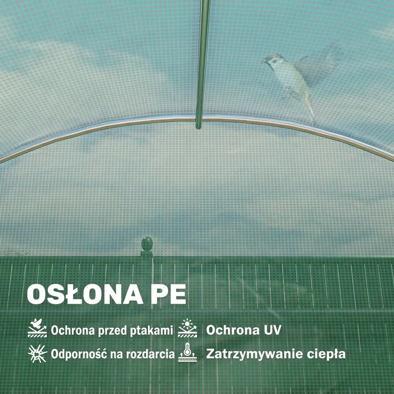Outsunny Szklarnia ok. 2,7 x 2 x 2 m tunel foliowy z półkami, rolowane drzwi na zamek błyskawiczny, 6 okien siatkowych, wsporniki