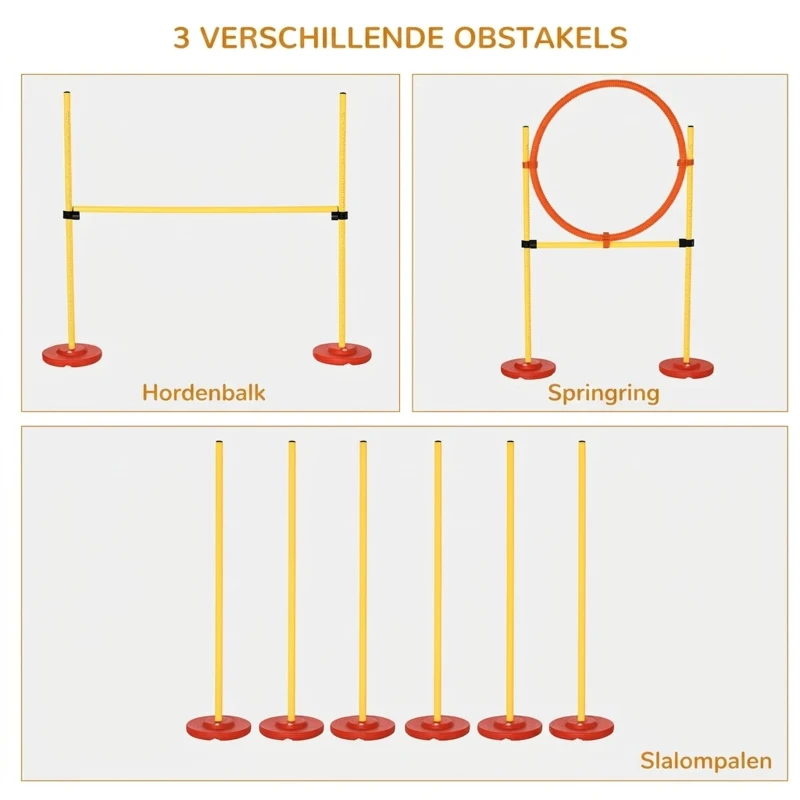 PawHut Hondenbehendigheidsset 3-in-1 training voor huisdieren inclusief tas gemakkelijk mee te nemen