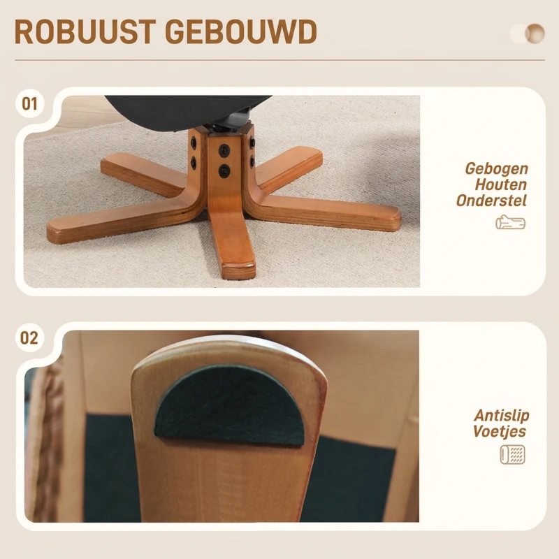 HOMCOM Relaxfauteuil met hocker, loungestoel met ligfunctie en schommelstand voor woonkamer of slaapkamer, kunstleer, zwart