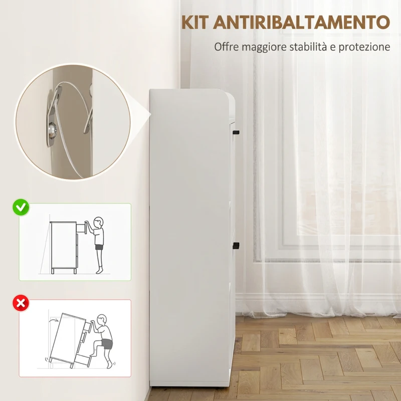 HOMCOM Scarpiera Slim con 2 Cassetti Ribaltabili e 3 Vani Aperti, Capacità 15 Scarpe, 83x24x90.5 cm, Bianco