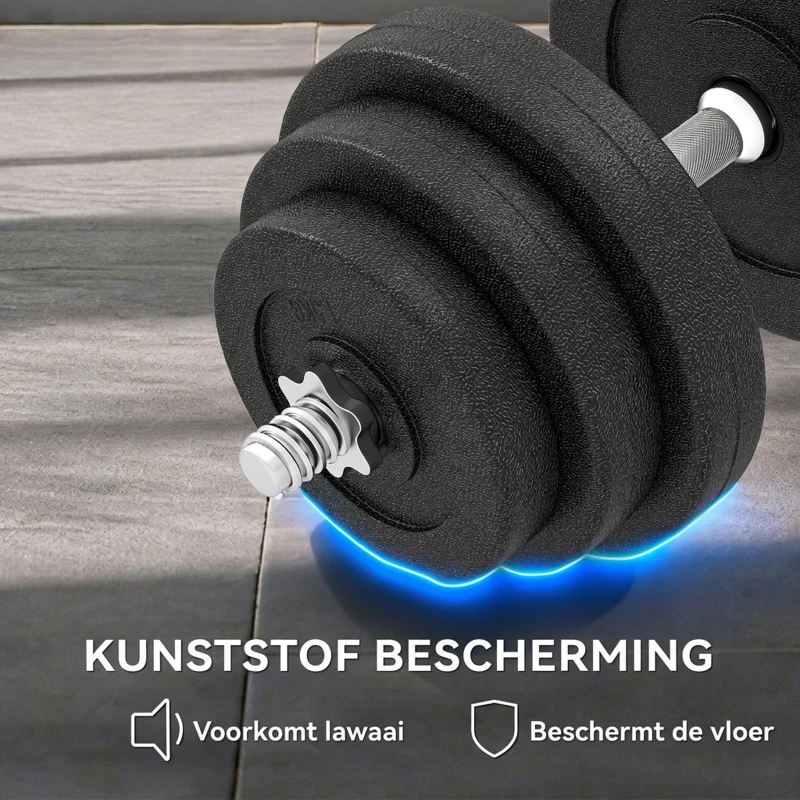 HOMCOM halterset 40 kg, 2 metalen handgrepen, 12 halterschijven, vloervriendelijk, zwart