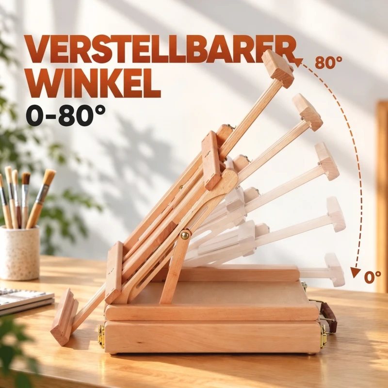 HOMCOM Tischstaffelei Winkelverstellbare Staffelei mit Griff Kofferstaffelei zum Malen & Zeichnen Faltbare Atelierstaffelei mit Schublade Buchenholz Natur