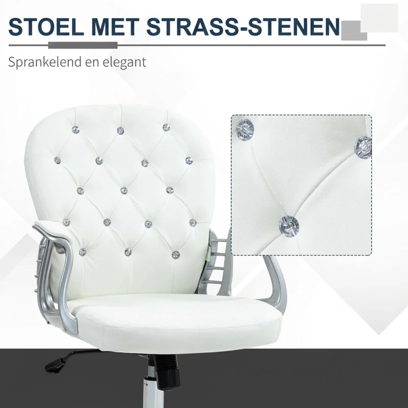 Vinsetto Bureaustoel, Ergonomische Bureaustoel met Armleuning, Gevoerde Rugleuning Wit(m-7)