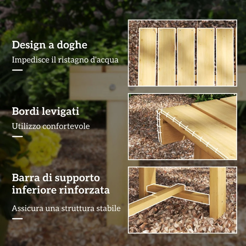 Outsunny Panchina da Giardino a 2 Posti Impermeabile in Legno di Abete, 110x38x35 cm