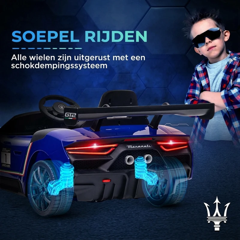 AIYAPLAY Elektrische kinderauto 12V, gelicentieerd, afstandsbediening, schokdempende wielen, Blauw, 115x60x45 cm