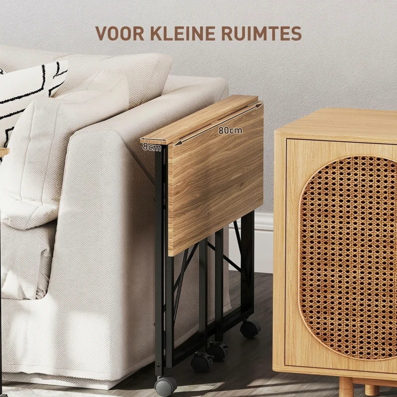 HOMCOM Opklapbare Bureau met Wielen, Ruimtebesparend, Staal, MDF, Eiken(m-4)