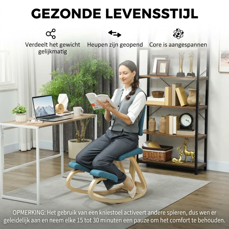 HOMCOM Ergonomische kniekruk, gezondheidsstoel voor thuis, kantoor, meditatie Donkerblauw