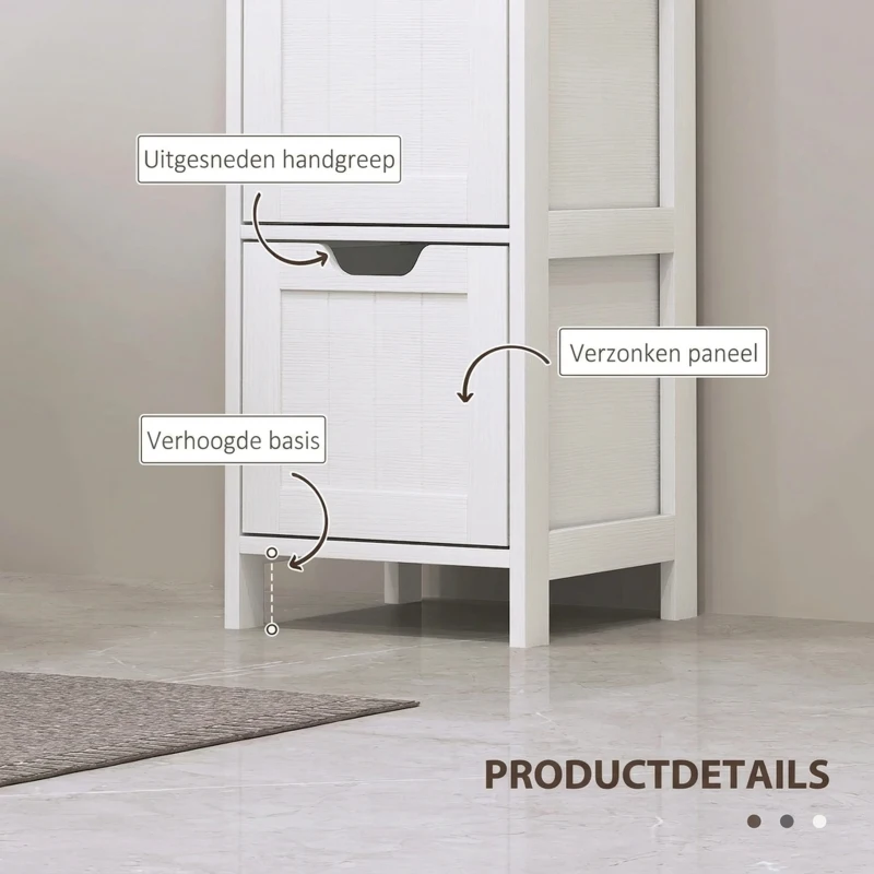 HOMCOM Badkamerkast met 3 Laden en 2 Open Schappen, Smalle Opbergkast voor Kleine Badkamer, Waterafstotend Materiaal, Wit