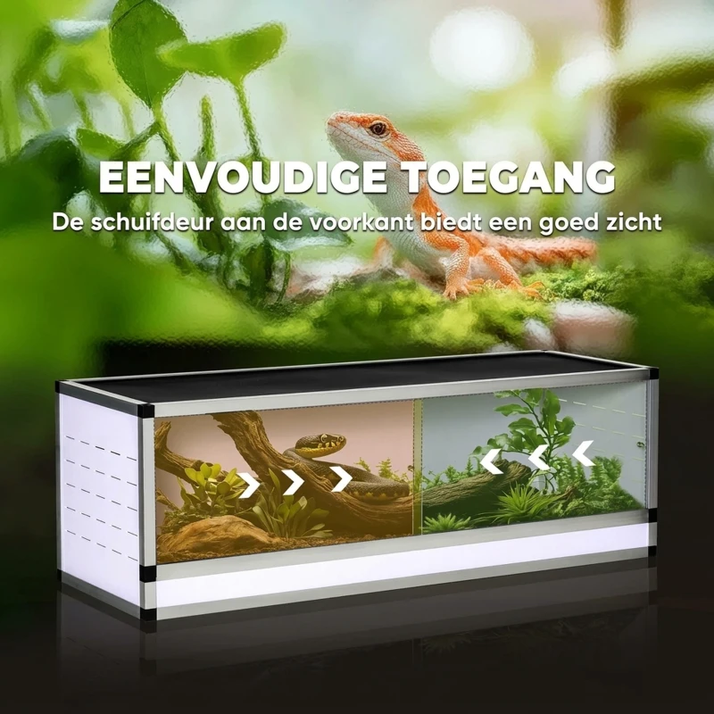 PawHut Aluminium Reptielenbox met Ventilatie - Wit+Zilver+Zwart - Ideaal voor Hagedissen, Slangen - 120 x 40 x 40 cm(m-4)