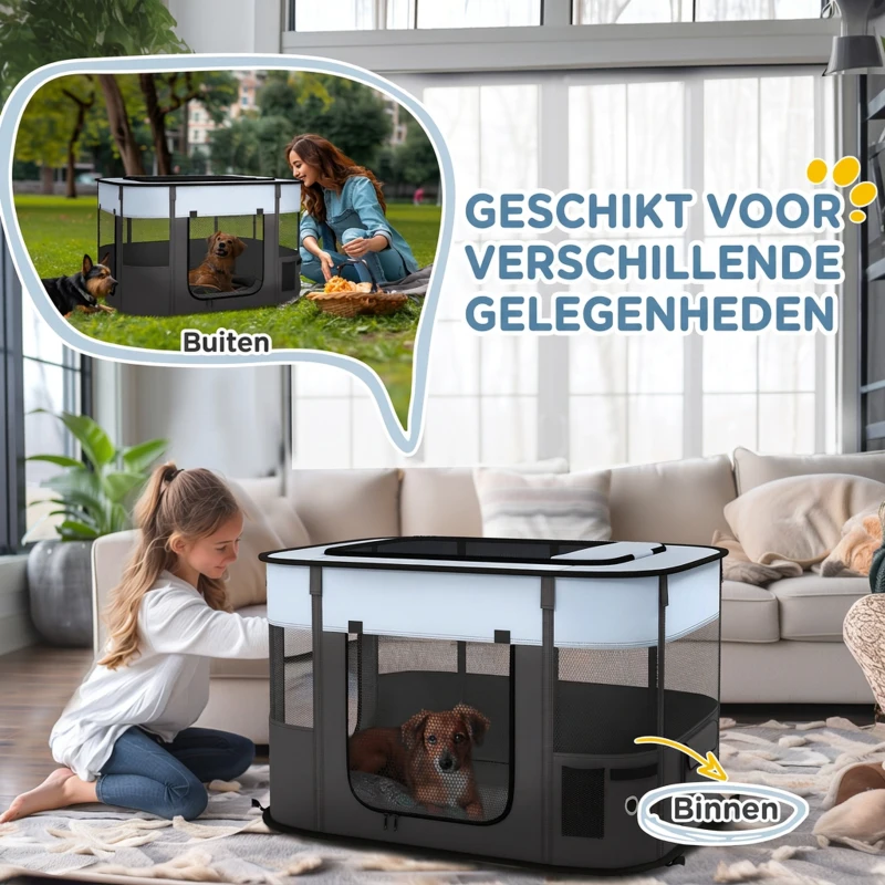 PawHut Huisdieren Speelhek, Opvouwbaar, met Opbergtas, voor Puppy's en Katten, Binnen en Buiten, Grijs