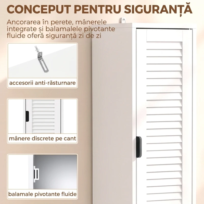 HOMCOM Dulap de Baie Înalt cu Uși Tip Oblon și Poliță Reglabilă, Alb