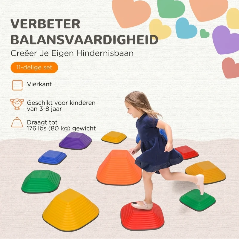 AIYAPLAY Balans-Rivierstenen voor Kinderen, 11 Delen, Antislip, Obstakelstenen voor Motorische Ontwikkeling, Kunststof, Bont