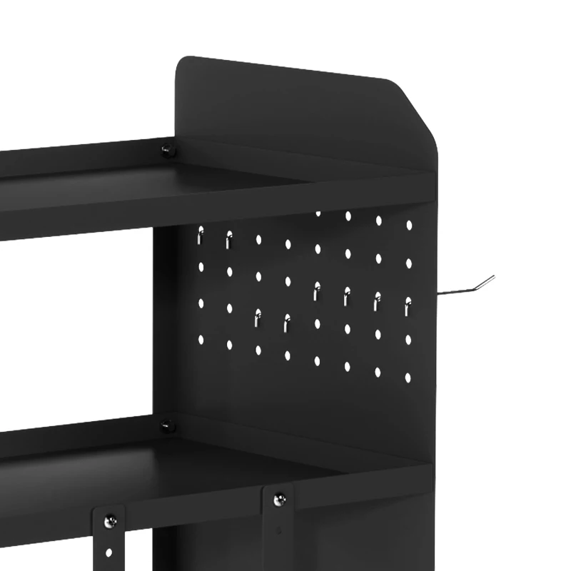 Outsunny Tuingereedschap-organizer 2-traps gereedschapsstandaard met haken en zijvak tot 50 kg 61,8 x 23 x 32,7cm Zwart