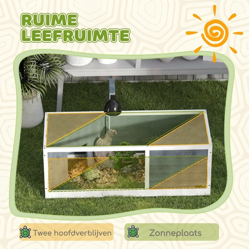 PawHut Schildpaddenverblijf met Opklapbare Bovendeel, Lampstandaard, Doorzichtige Voorplaat, 120 x 50 x 40 cm, Grijs