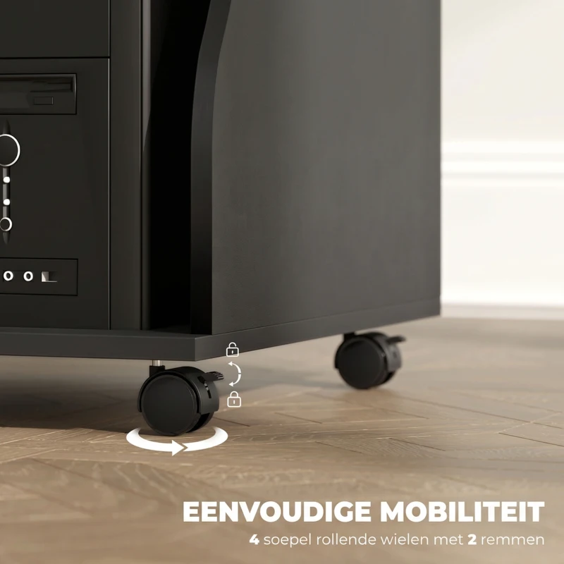 HOMCOM Computertafel op Wielen, Bureau met Opbergruimte, 80 x 48 x 75 cm, Zwart(m-5)
