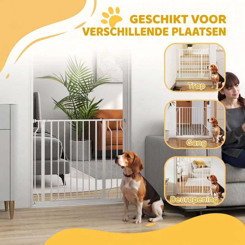 PawHut Veiligheidshek voor honden, barrière, muurbevestiging met drukknopen, verstelbaar van 75 cm tot 95 cm, wit(m-7)