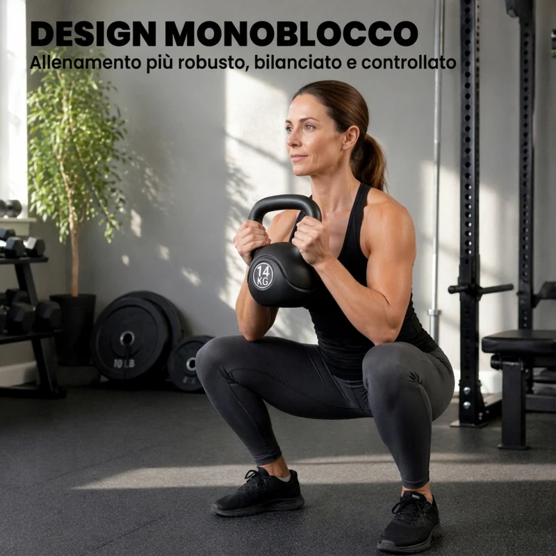 HOMCOM Kettlebell 14kg in Plastica e Sabbia con Base Piatta e Impugnatura, Nero