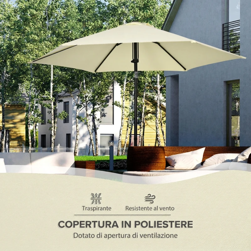 Outsunny Ombrellone da Giardino 2.7x2.5 m, in Poliestere e Metallo con Tettuccio Inclinabile, Beige Nero