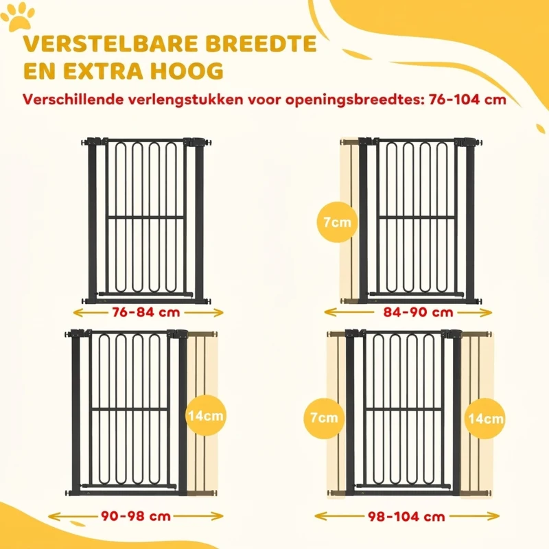 PawHut Deurhek hond, 76-104 cm Absperrhek zonder boren, Traphek