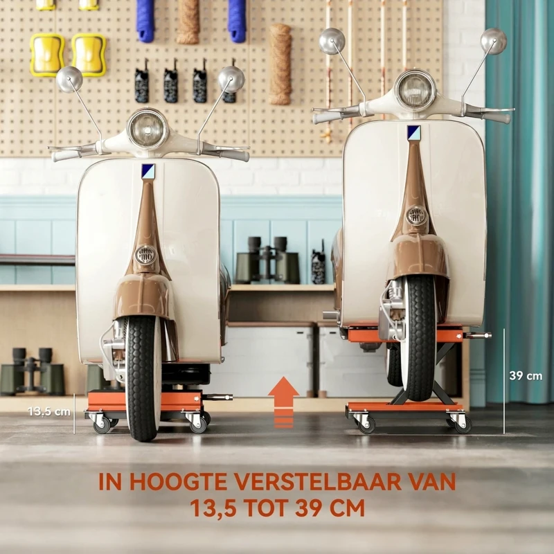 HOMCOM Motorfietslift 500 kg Capaciteit 135-390 mm Verstelbare Hoogte Staal Oranje(m-6)