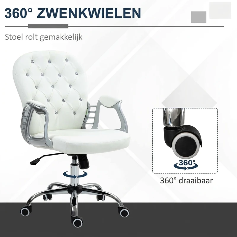 Vinsetto Bureaustoel, Ergonomische Bureaustoel met Armleuning, Gevoerde Rugleuning Wit(m-6)