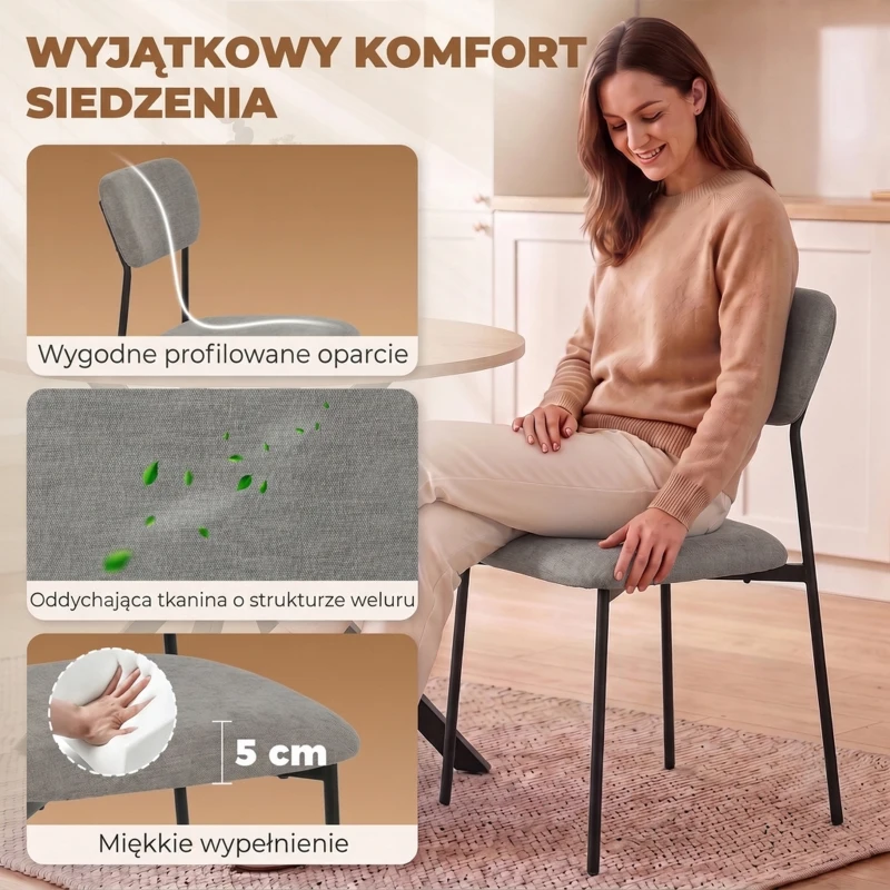 HOMCOM 5-częściowy zestaw jadalniany do małych wnętrz, stół i 4 tapicerowane krzesła, stalowa rama, dąb/szary