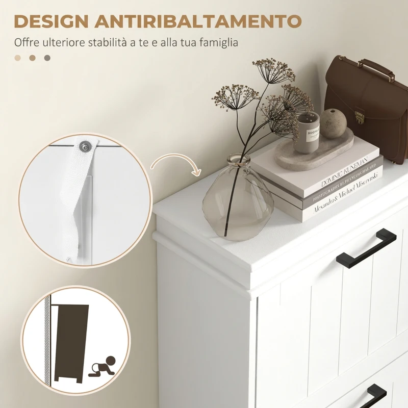 HOMCOM Scarpiera Moderna con 3 Cassetti Ribaltabili per 15 Paia di Scarpe e Ripiano Regolabile, 54x24x117.5cm, Bianco