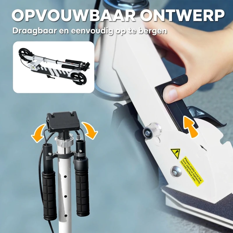 AIYAPLAY Kinderstep, Dubbele Remmen, Metalen Frame, Voetsteun, Opvouwbaar, 3-8 Jaar, Wit