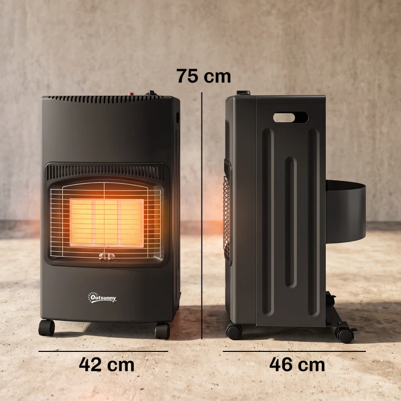Outsunny Calefactor de Gas Plegable con 3 Niveles de Calor Sensor ODS Ruedas Encendido Piezoeléctrico 46x42x75 cm Negro