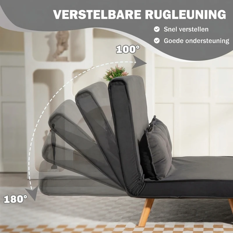 HOMCOM 2-zits slaapbank, bedbank, om te bouwen bank met verstelbare rugleuning, stofbekleding, metalen frame, Grijs
