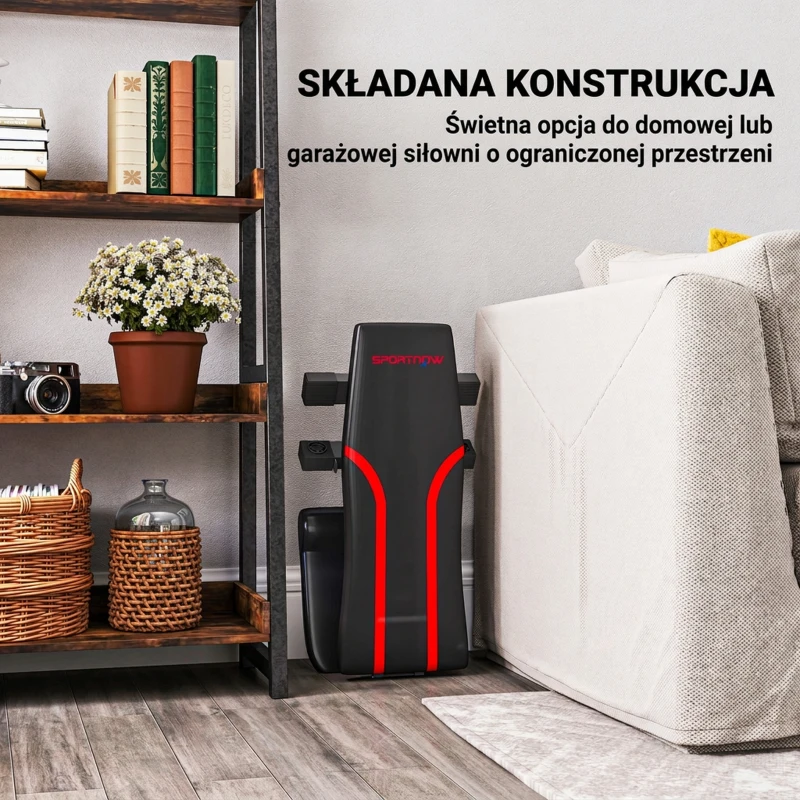 Składana ławka do ćwiczeń SPORTNOW, regulowana ławka do ćwiczeń z siedziskiem i oparciem o wielu kątach nachylenia, płaska lub skośna ławka do ćwiczeń siłowych w domowej siłowni, czarna