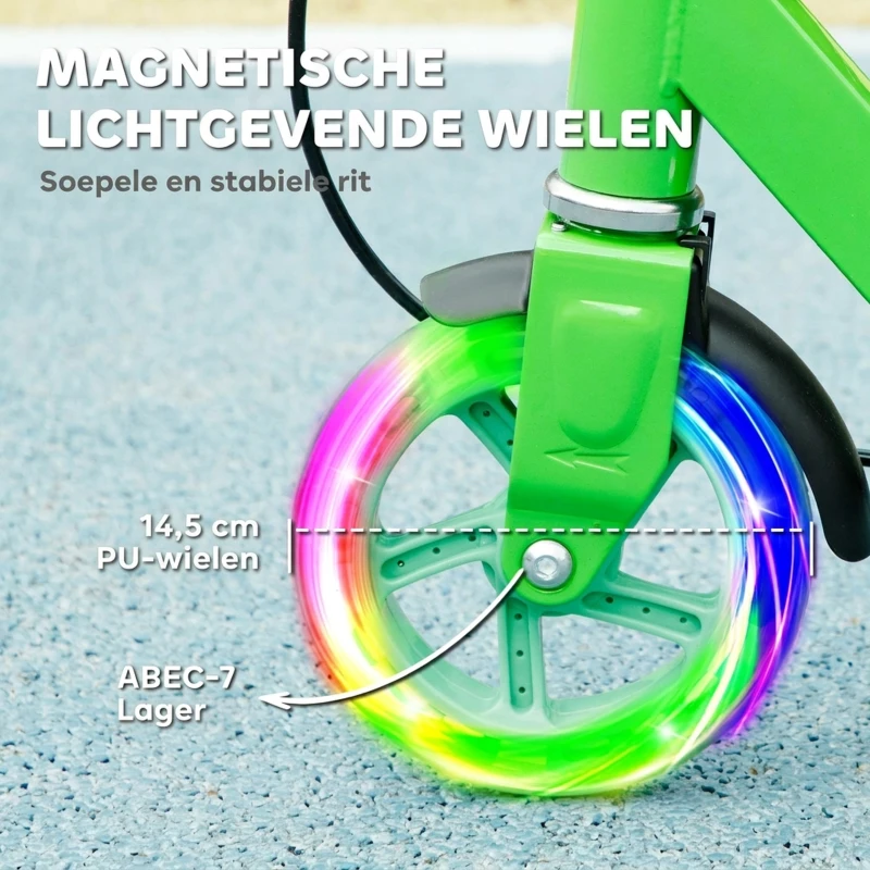 AIYAPLAY Kinderstep, Dubbele Remmen, Metalen Frame, Voetsteun, Opvouwbaar, 3-8 Jaar, Groen