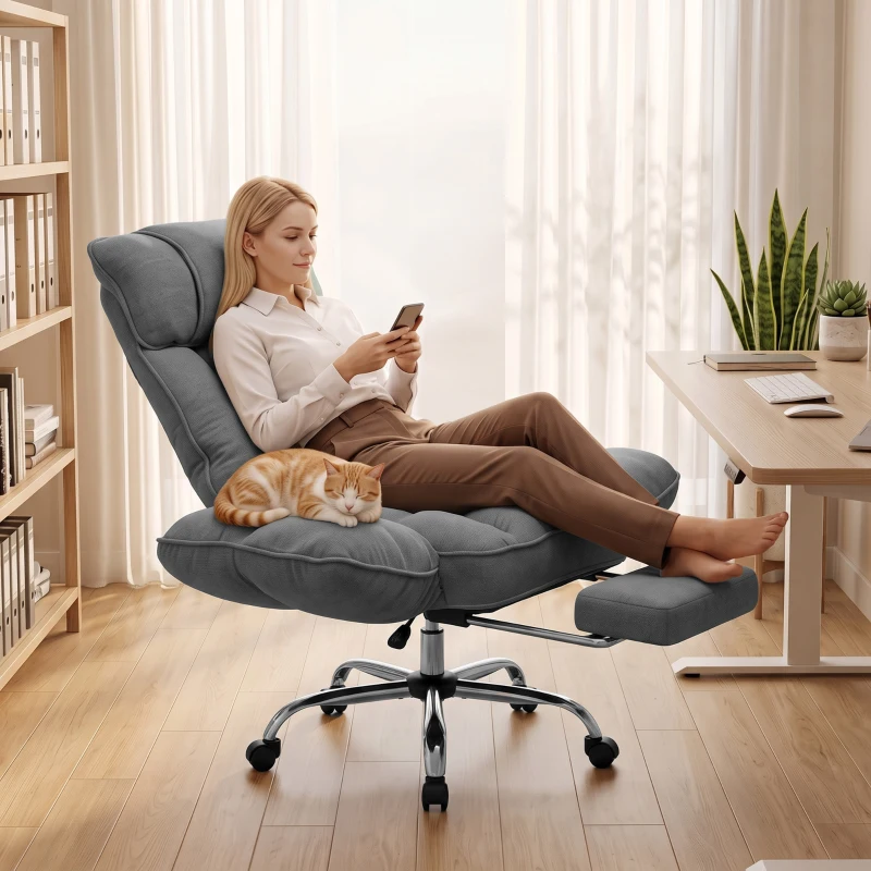 HOMCOM Executive Office Chair Height Adjustable Desk Chair Reclining Flip-up Armrest Footrest, Dark Grey