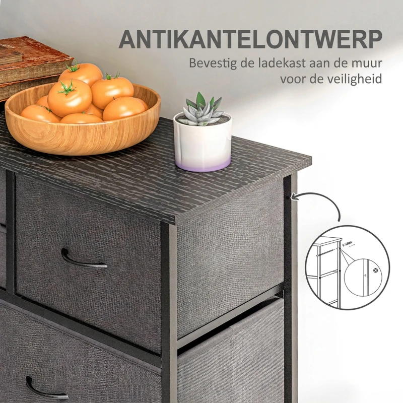 HOMCOM Dressoir, Sideboard met Stoffen Laden, 10 Vakken, Metalen Frame, 100x30x100cm, Zwart