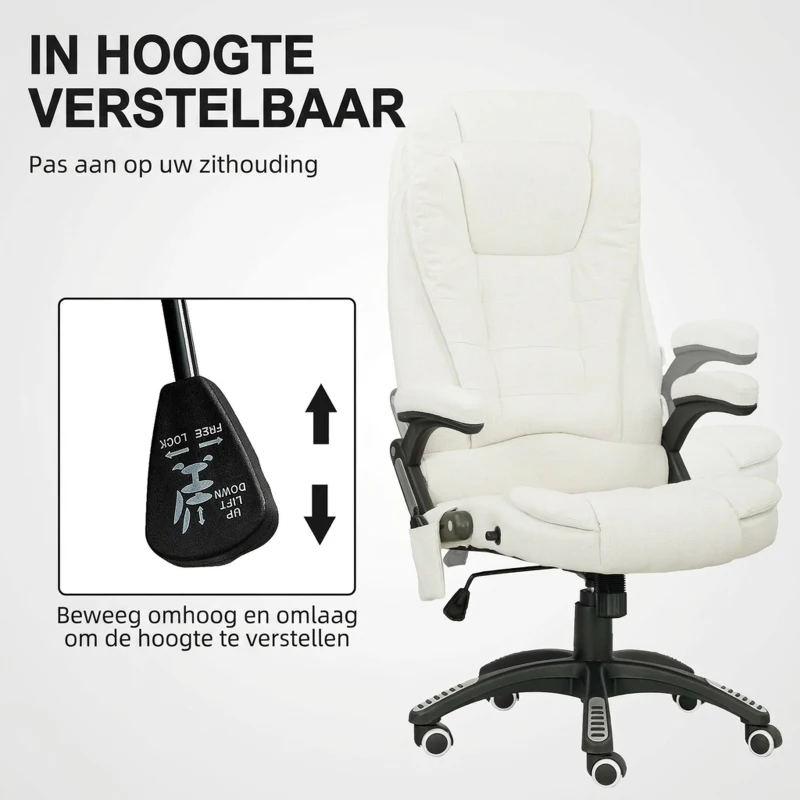 Vinsetto Ergonomische bureaustoel met massagefunctie, 68 x 72 x 110–120 cm, Cremewit(m-5)