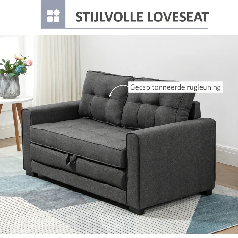 HOMCOM Multifunctionele Slaapbank Grijs | Comfortabele 2-Zits Sofa met Slaapfunctie | Ideaal voor Kleine Ruimtes