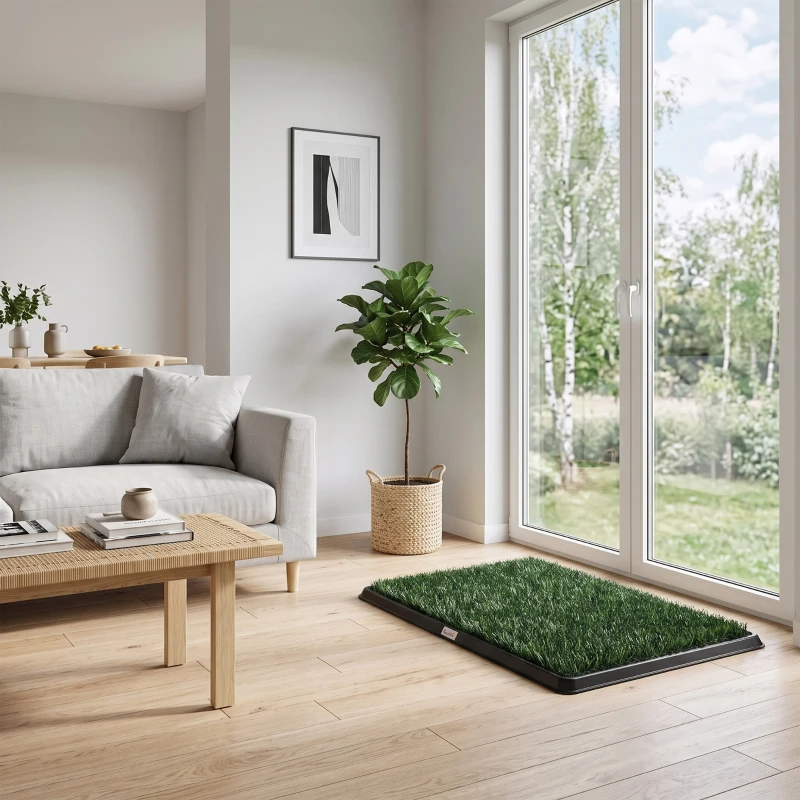 PawHut Honden-wc 76 x 50,5 cm met 2 kunstgras matten, wasbare puppytoilet voor honden, voor balkon, thuis, zwart + groen