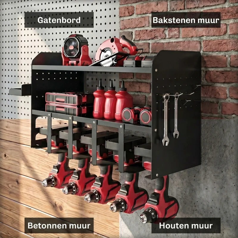 Outsunny Tuingereedschap-organizer 2-traps gereedschapsstandaard met haken en zijvak tot 50 kg 61,8 x 23 x 32,7cm Zwart