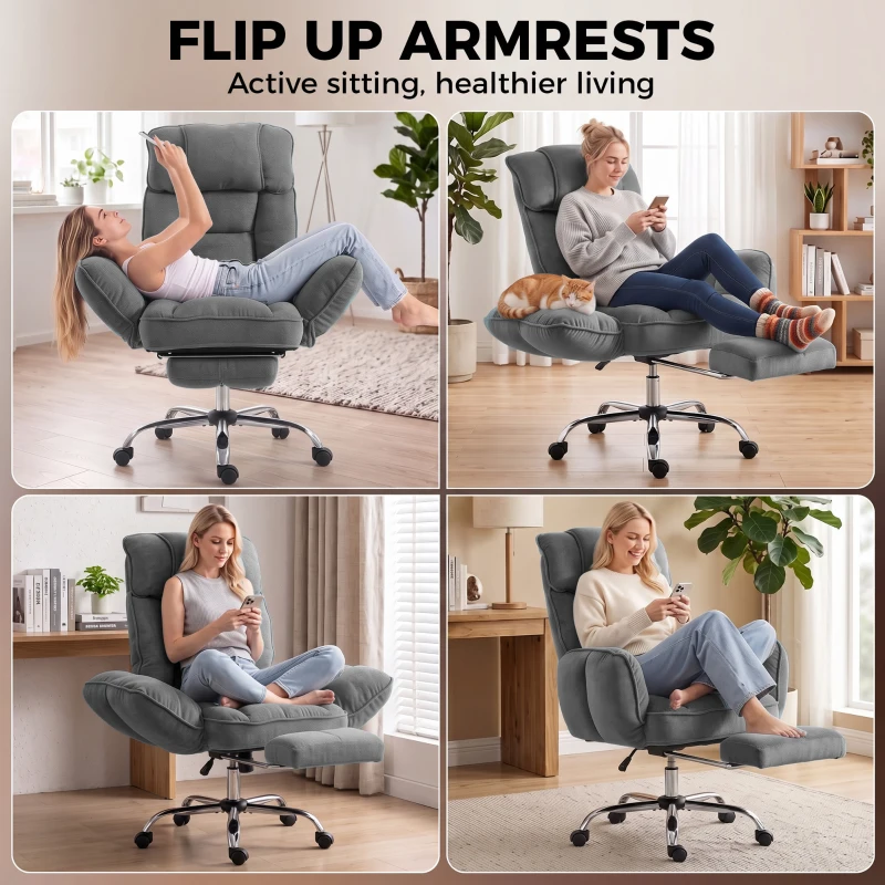 HOMCOM Executive Office Chair Height Adjustable Desk Chair Reclining Flip-up Armrest Footrest, Dark Grey