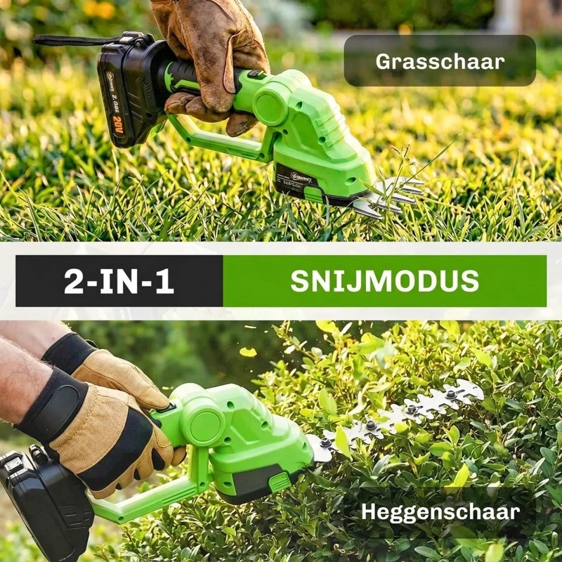 Outsunny 2-in-1 Draadloze Heggenschaar Elektrische Heggen- & Struikschaar met 20/10 cm Snijlengte, Oplader