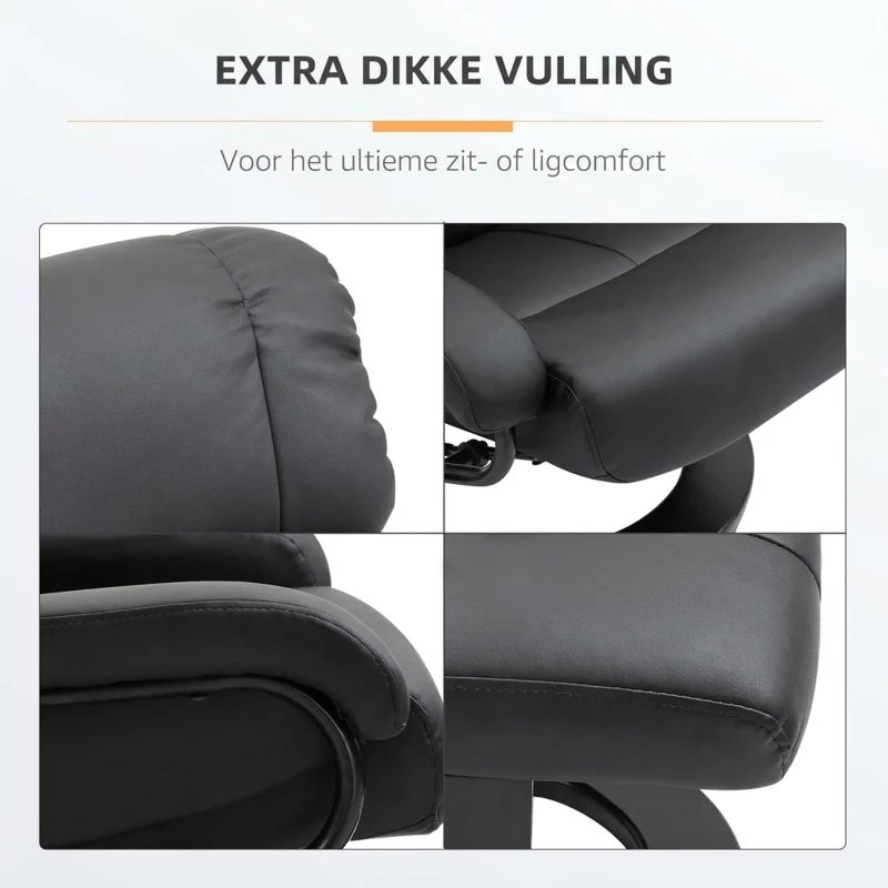 HOMCOM Relaxfauteuil Massagestoel Met Kruk Comfortabele 145° Zwart