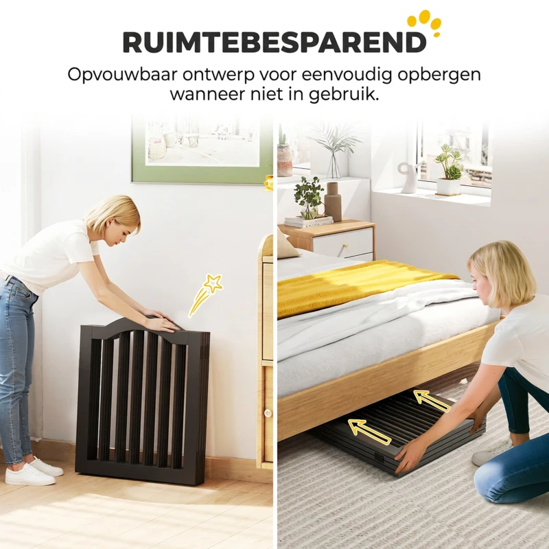 PawHut Afscheidingshek hond vrijstaand beschermhek met poten, opvouwbaar hondenhek, 4 panelen, 208 x 29,5 x 61 cm, zwart(m-4)