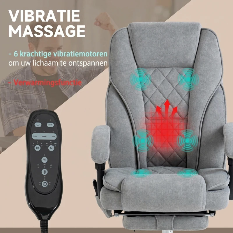 Vinsetto Ergonomische Bureaustoel met Massagefunctie, Voetsteun, Draaibaar, Verrijdbaar, Grijs(m-4)
